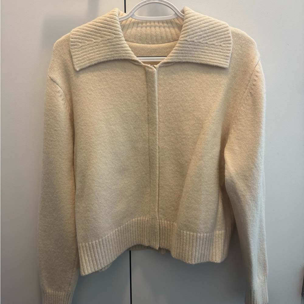 Cream Knit Zip Sweater